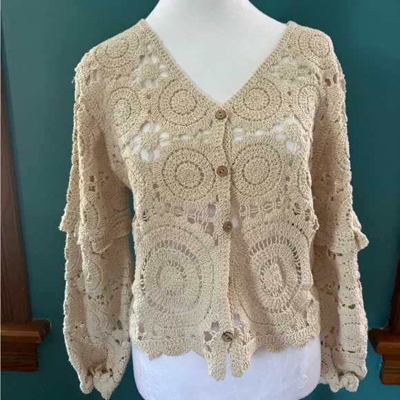 Crochet Button-Up Cardigan- NWOT - Picture 1 of 3
